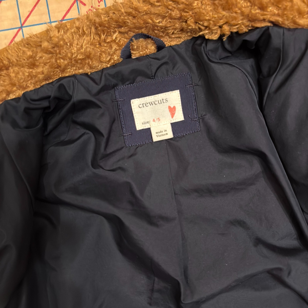 J. Crew Crewcuts kids brown sherpa coat size 4/5 with pockets for fall winter - Picture 4 of 8
